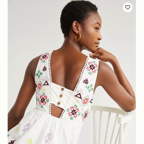 Anthropologie Embroidered Mini‎ Dress, XS cut out back - Picture 2 of 16